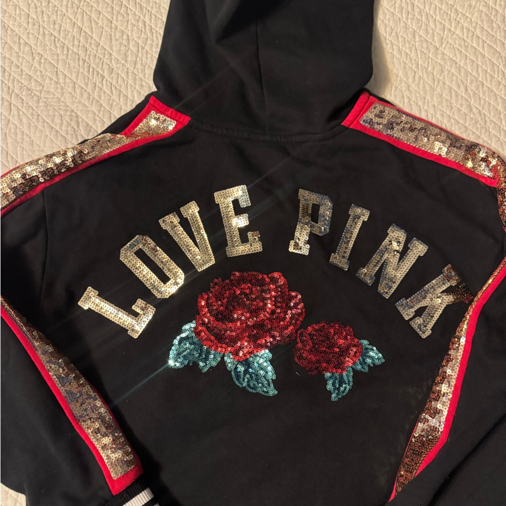 PINK Victoria's Secret Black Hoodie with Sequin Logo